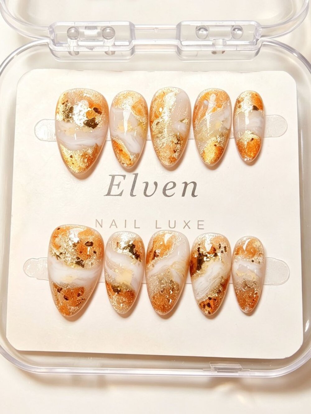 Gold And White Shading Glitter Handmade Press On Nails Short Almond
